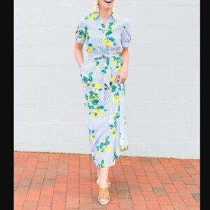 Draper James Silk Lemon-Print Maxi Shirtdress Size 8